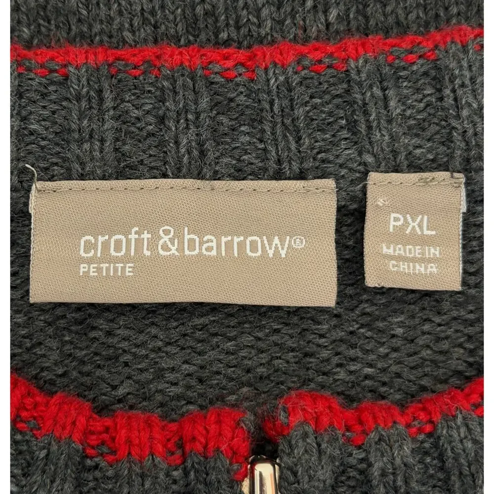 Croft & Borrow Bird Embroidered Sweater Jacket Gray XL Petite Cardinal - Picture 7 of 9